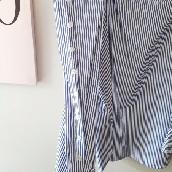 EUC Unknown brand white & blue stripe cotton blouse with statement neckline - Picture 8 of 8